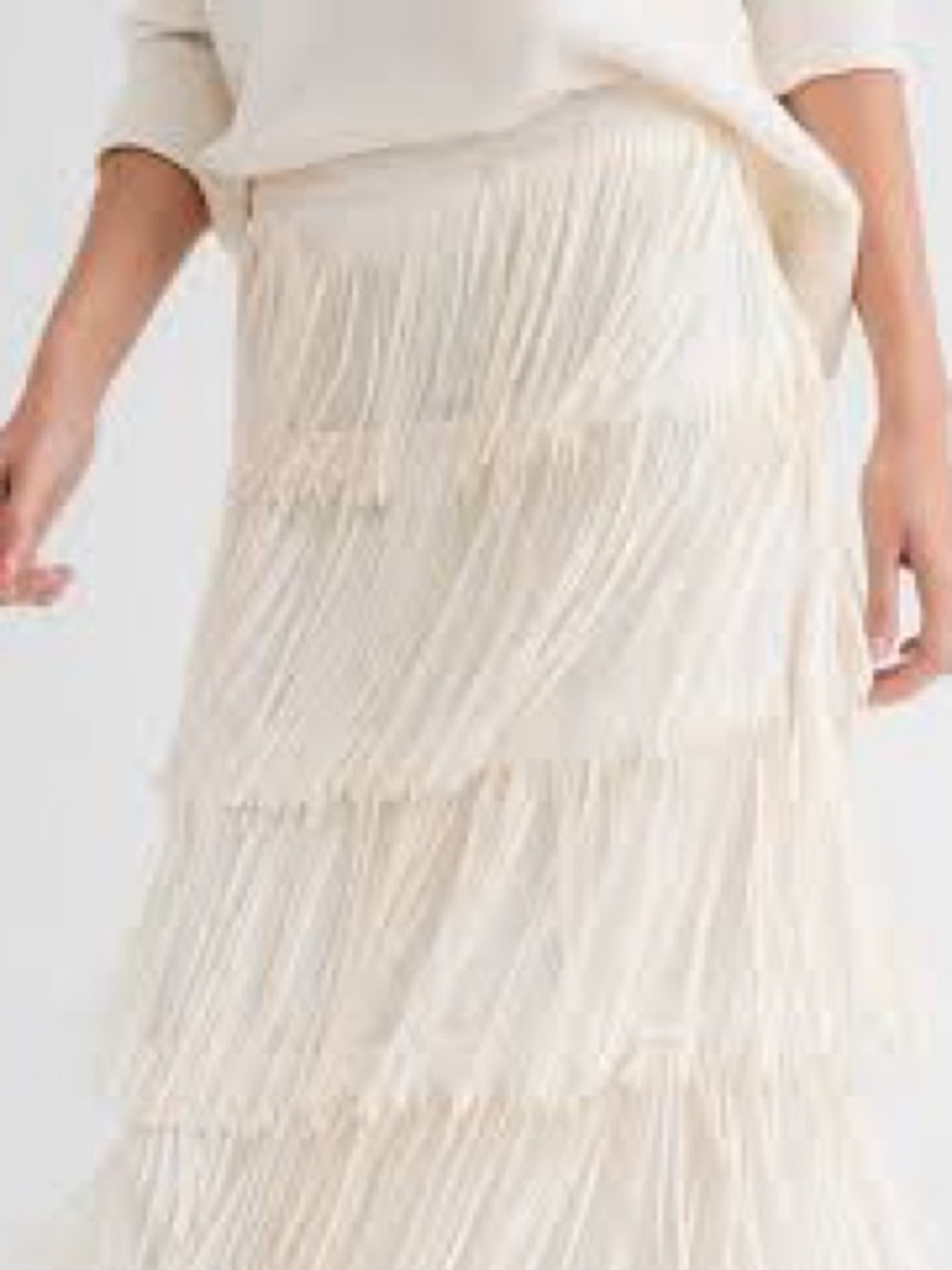 ANN TAYLOR Cream Midi Multi Tiered Fringe Skirt Size 12
